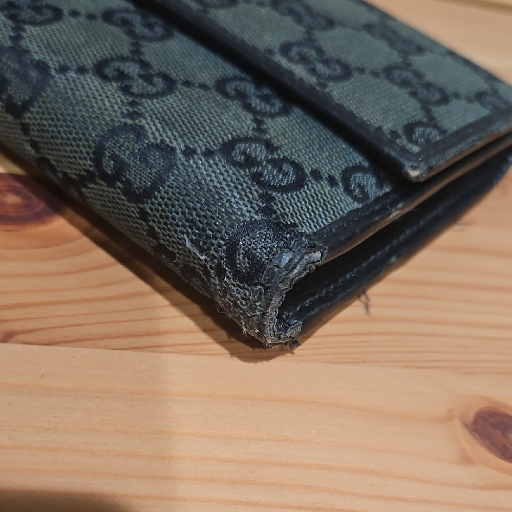 Gucci GG Monogram Black Canvas Leather Trifold Long Continental Wallet Vintage - Picture 9 of 15
